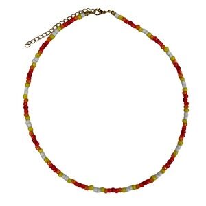 Handmade Beaded Necklace Red Yellow White Seed Beads‎ Choker Boho Jewelry